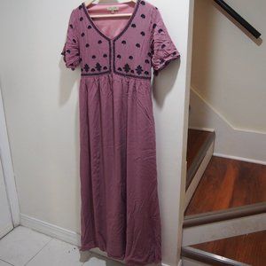 Pink Fan Patterned Maxi Dress